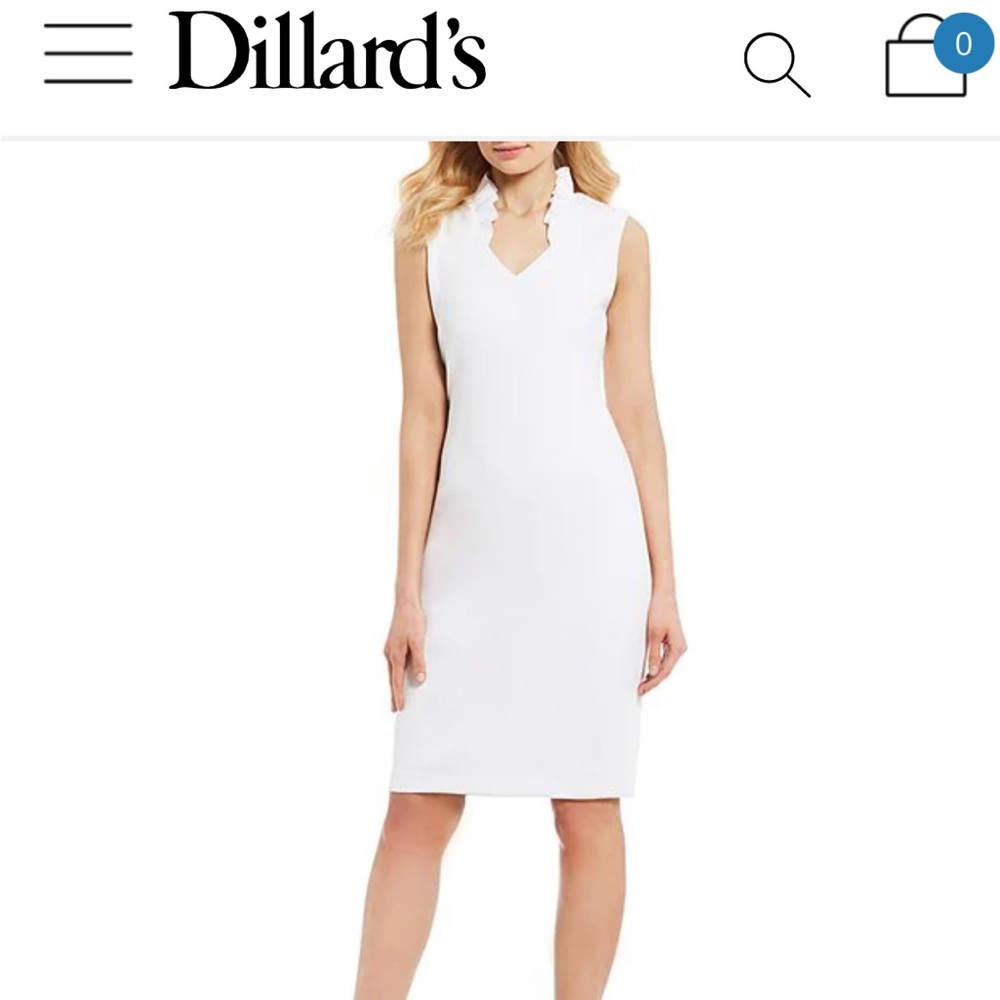 Calvin Klein Ruffle Stand Collar V-Neck Dress